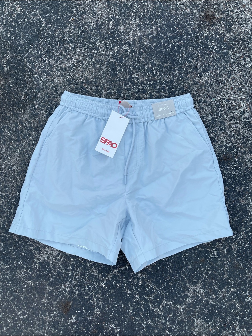 Men’s Pale Blue Swim Trunks with Elastic Drawstring Waist
